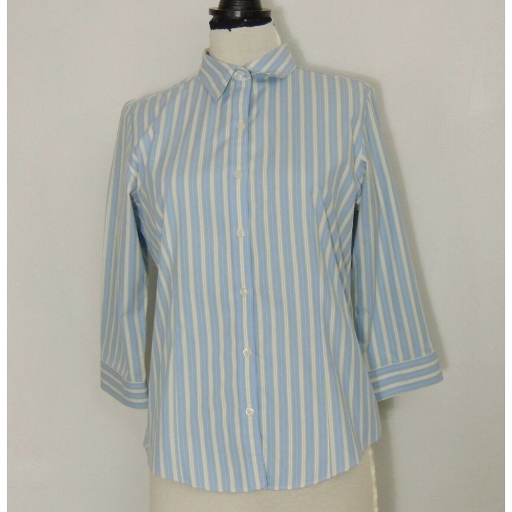 LLBean Women's Button Up Shirt Blue Striped Sz S Wrinkle Resistant